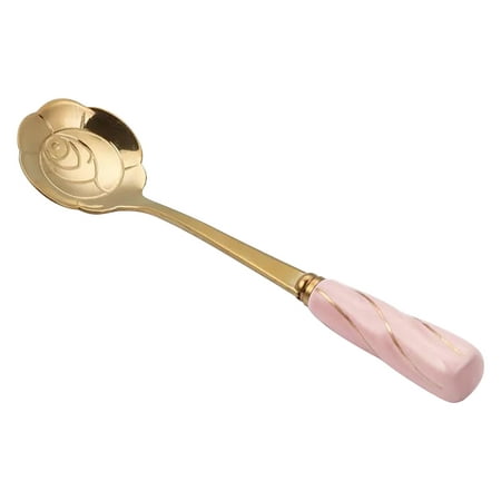 

hoksml Stainless Steel Coffee Stirring Spoon With Ceramic Handle Golden Flower Spoon Festival Clearance Gifts