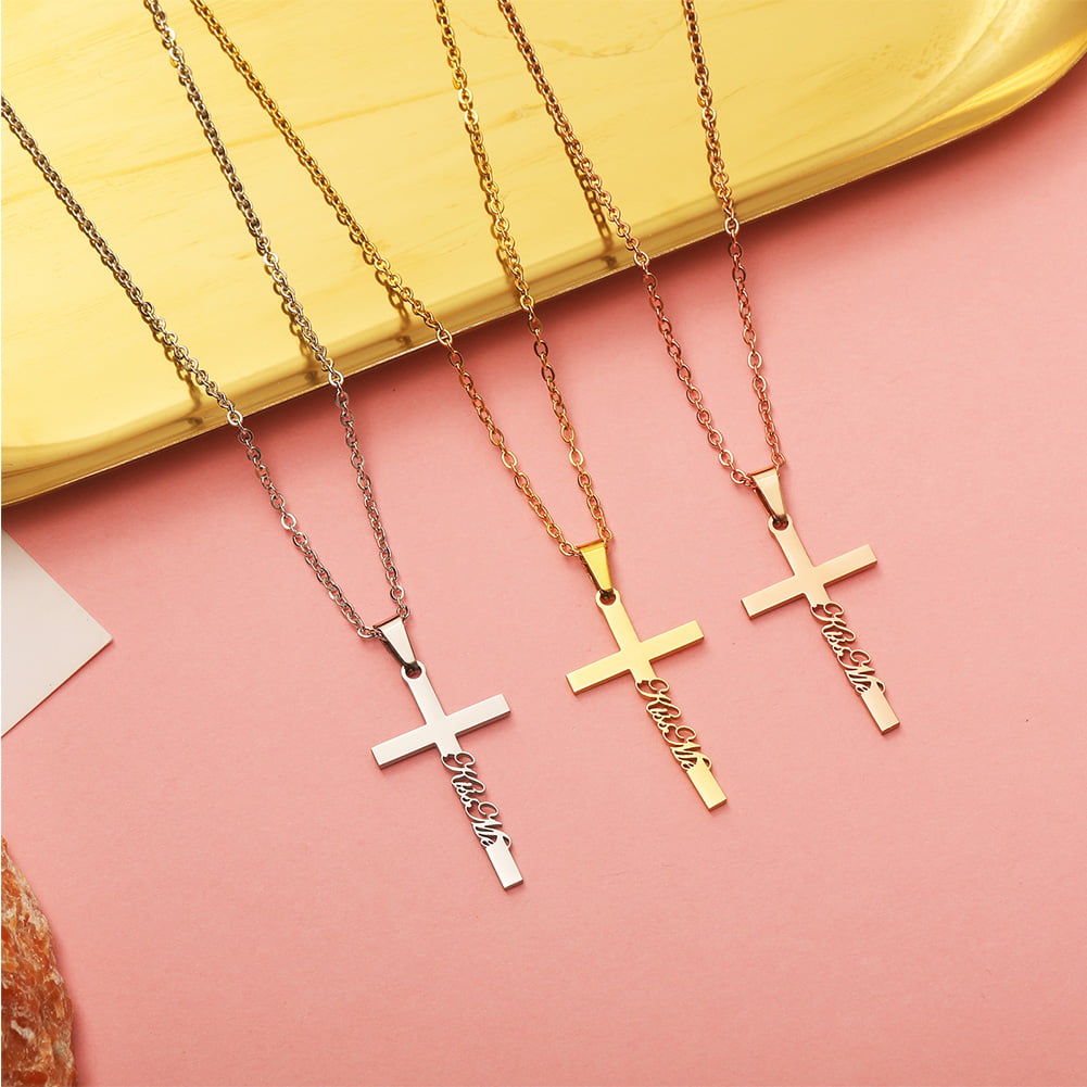 Cross Pendant Necklace Men Women 585 Rose Gold Filled Crucifix Chain  Accessory | eBay