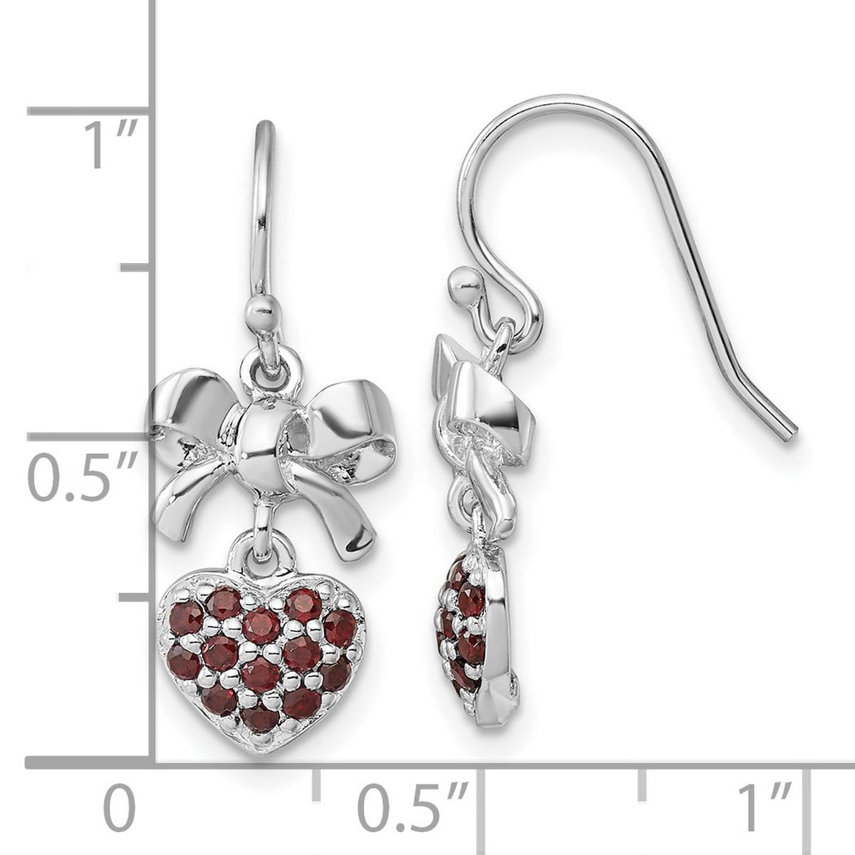 925 Sterling Silver Rhodium Plated Polished Garnet Love Heart Bow Shepherd Hook Earrings 22x10.7mm Wide Stud Earring for