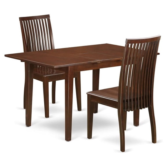 East West Furniture Norfolk 3-piece Wood Table and Dining Chair Set in Mahogany