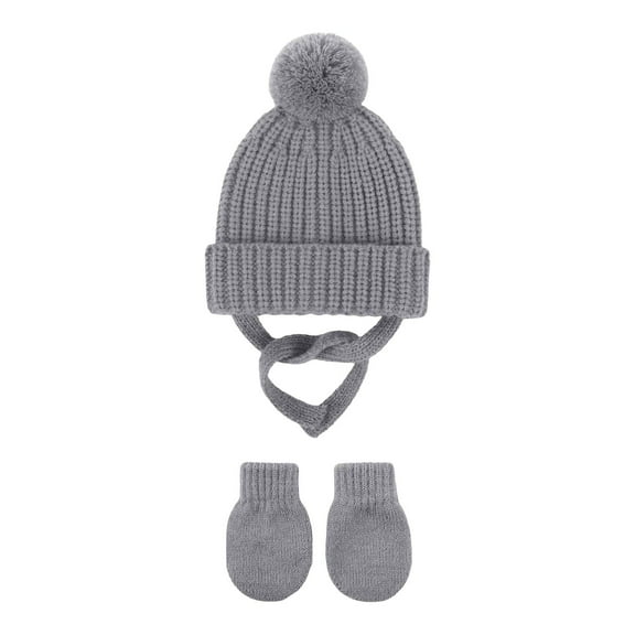 Coerni Basic Winter Baby Beanie Gloves Boys Girls Knitted Hat Pompom Kids Earflap Hats Warm Toddler Beanie Mittens Set Winter Cap for Baby Boy