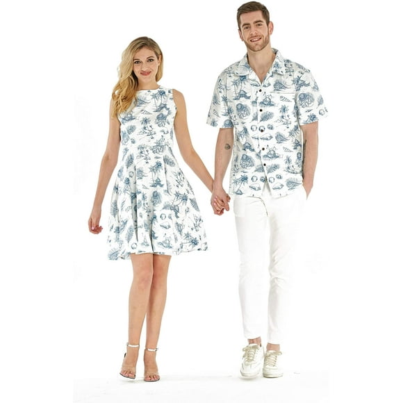 Couple Correspondant à Hawaiian Luau Cruise Costume Robe Classique Blanc