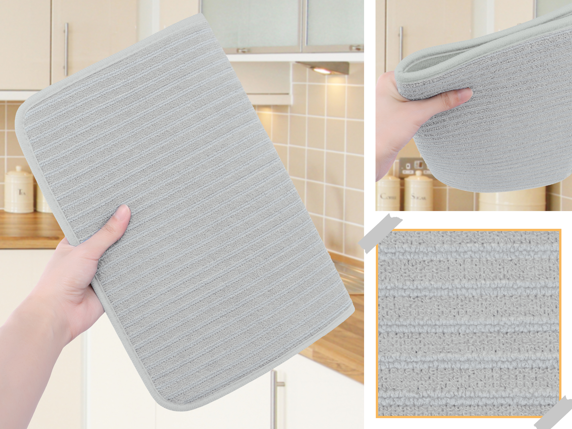 Unique Bargains Absorbent Microfiber Kitchen Drying Mat Gray 15.7*11.8 inch
