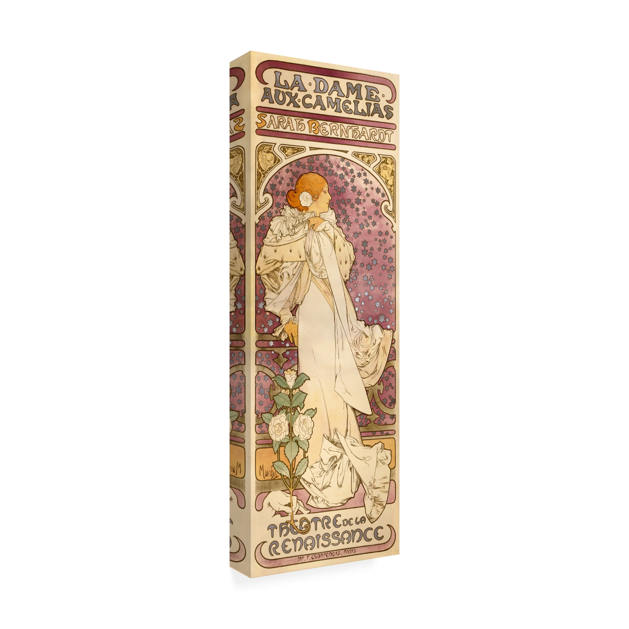 Canvas Wall Art - Alphonse Mucha 'The Lady of the Camellias - Sarah Bernhardt, 1896' Wall Art for Living Room, Bedroom, or Office Décor by Trademark Fine Art - 10 x 32 Inches