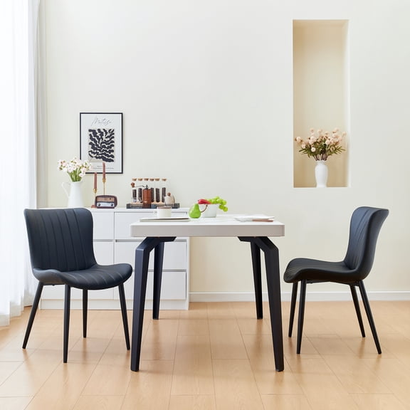 Wooden Dining Chairs, Set of 2 Black Dining Chairs: Faux Leather Mid-Century Modern Accent Chairs for Kitchen, Dining Room, Living Room, and Reception, Black Dining Chairs,Upholstered Dining Chairs