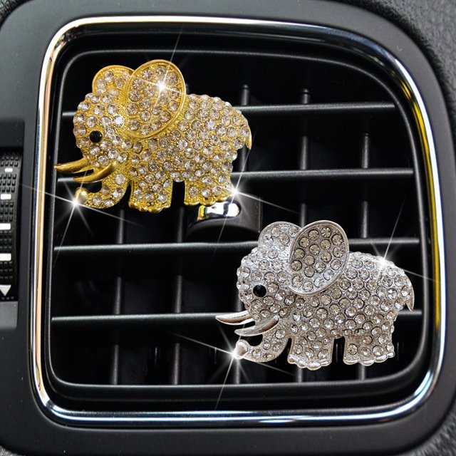 Juego de 2 clips de ventilación de aire acondicionado para coche (elefantes), clips de ventilación de coche, clips de ventilación de coche con diamantes de imitación