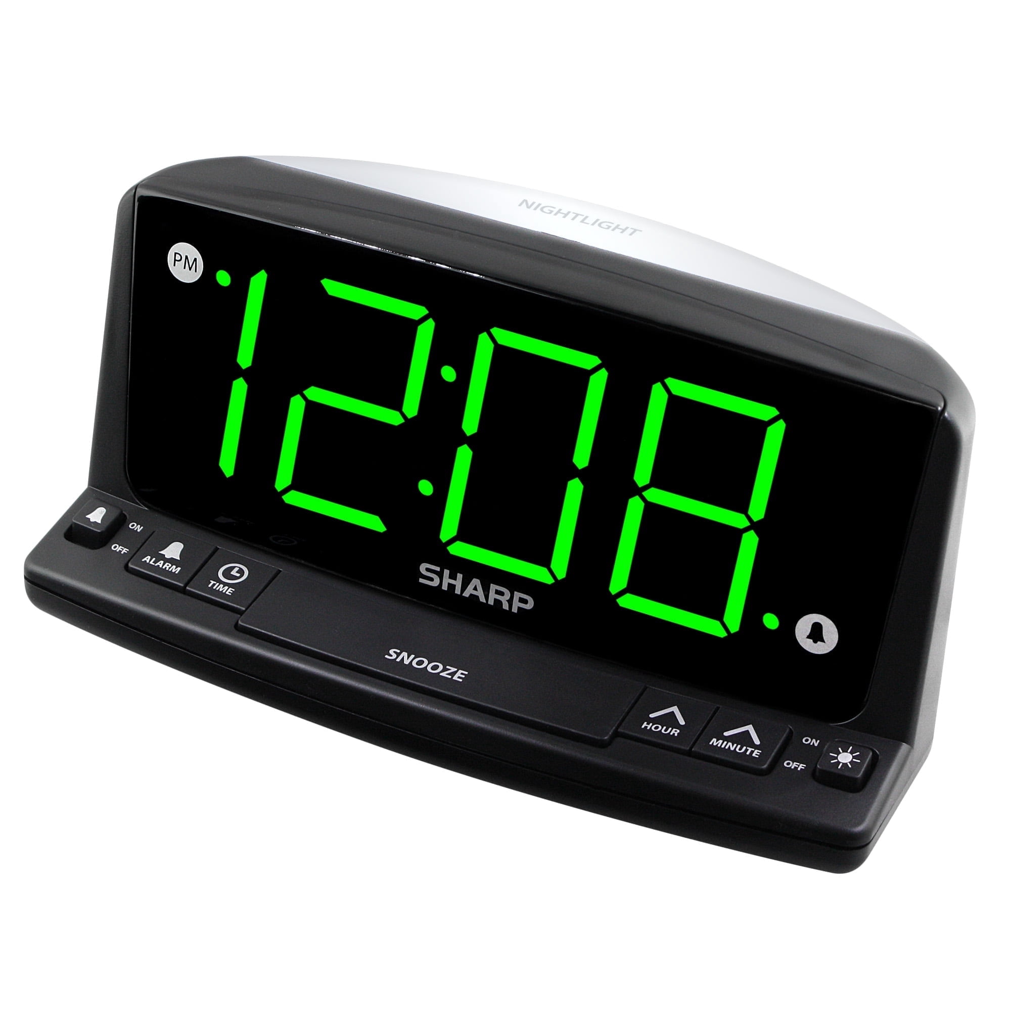 Sharp Alarm Clock with Night Light - Easy to See Large Numbers, Loud Beep Alarm, Green LED Display