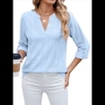 thumbnail image 1 of Blusa Informal con Cuello en V para Mujer, con Ojales, Bordada y Hueca, Ideal para Playa y Vestir. Azul S, 1 of 10