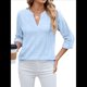 thumbnail image 1 of Blusa Informal con Cuello en V para Mujer, con Ojales, Bordada y Hueca, Ideal para Playa y Vestir. Azul L, 1 of 10