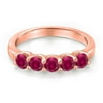 thumbnail image 3 of Gem Stone King 18K Rose Gold Plated Silver Red Created Ruby Wedding-Bands Ring for Women | 1.25 Cttw | Round 3.5MM | Gemstone July Birthstone | Size 5, 3 of 6