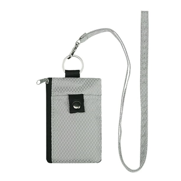 Mini monedero con llavero y cepillo para tarjetas multifuncional, ideal para colgar del cuello.