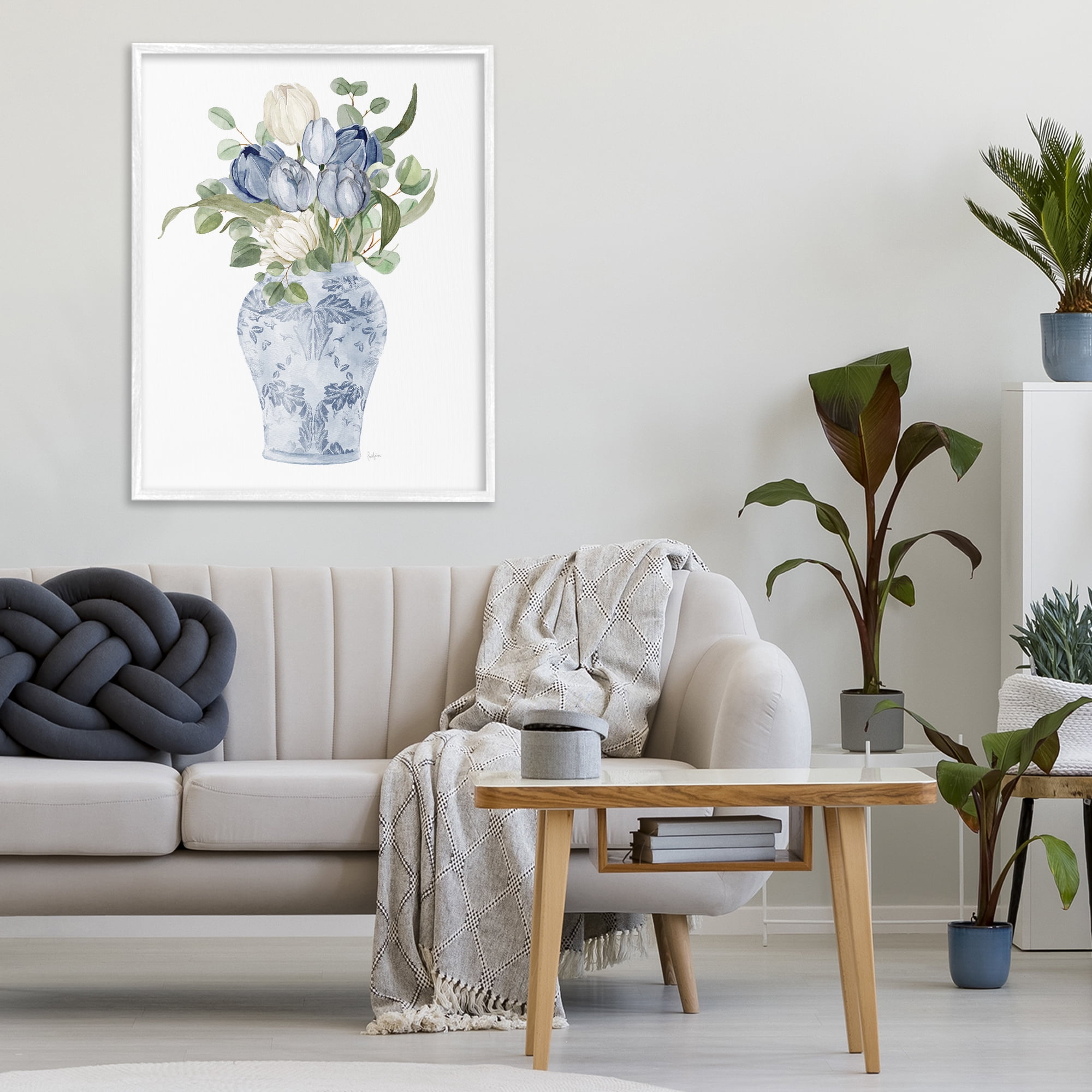 Stupell Industries Tulips & Leaves Vase White Framed Giclee Art, design by Livi Finn