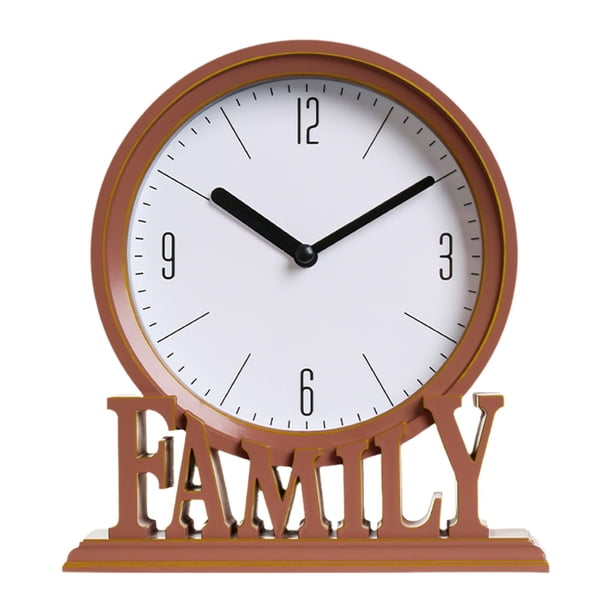 Reloj de escritorio, relojes de mesa, sin tictac, fácil de leer, estante, silencioso, familiar, decorativo C-marrón rojo