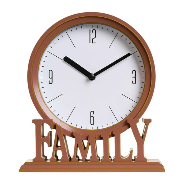 Reloj de escritorio, relojes de mesa, sin tictac, fácil de leer, estante, silencioso, familiar, decorativo C-marrón rojo