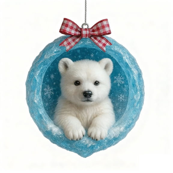Arctic Animals Christmas Ornament Set, Glittering Snowflake Bauble with Hanging Loop, Festive Holiday Decor for Tree, Home, Winter Wonderland Theme Party Decoration