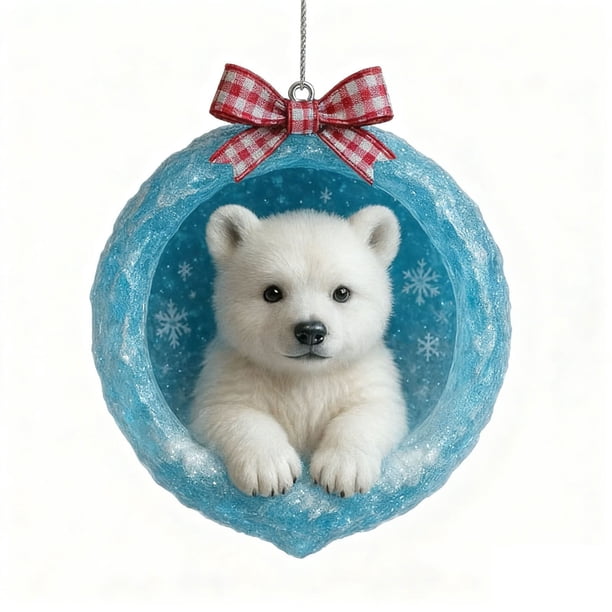 YiJuHui 1pcs Arctic Animals Christmas Ornament Set, Glittering Bauble with Realistic Wildlife Figurines, Festive Holiday Tree Decor for Winter Wonderland Theme