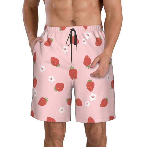 Balery Hand Drawn Strawberry Traje de Baño Estilo Hawaiano para Hombre, Shorts de Secado Rápido con Bolsillos-Medium