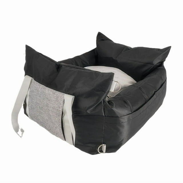 Siège d'Appoint pour Voiture Sécurisé et Confortable pour Petits/moyens Chiens de Moins de 25lbs - 60x50x30cm, Design à Blocs de Couleur Noir, Housse Amovible Imperméable en Imitation Lin avec Rembourrage en Mousse à Mémoire de Forme, Sécurité 4 Directions