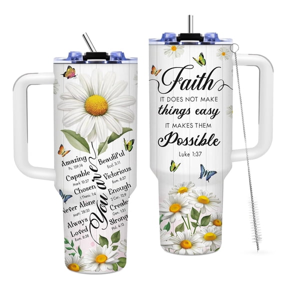 JOPJOLIW Christian Gifts for Women, Christian 40OZ Tumbler With Handle, Daisy Religious Gift For Women, Inspirational Faith Gifts for Mom on Birthday, Mothers Day 1 PCS