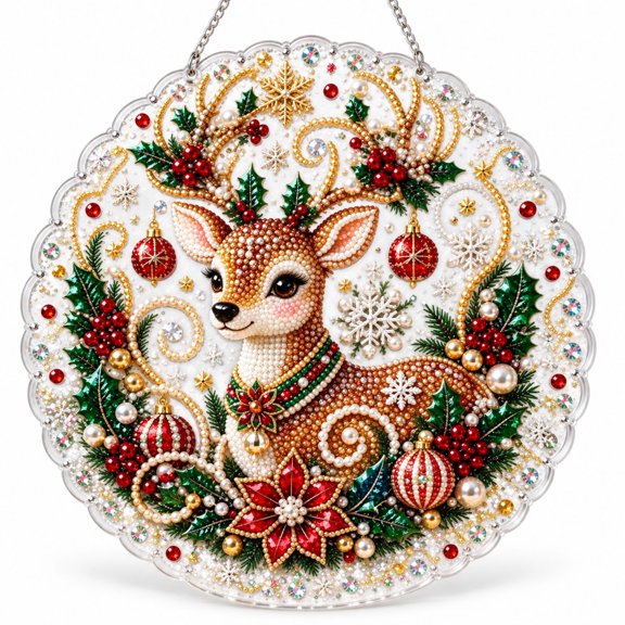 Christmas Diamond Art Acrylic Hanging Ornament, Reindeer Pearl Diamond Painting Kits for Adults, DIY Christmas Decoration Craft Gift