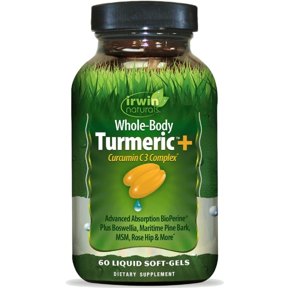 Irwin Naturals Whole-Body Turmeric Curcumin C3 Complex - 120 Liquid Soft-Gels - with Boswellia, Maritime Pine Bark, MSM & Rose Hip