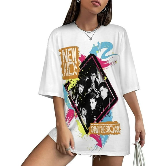 New Music Kids and On The Block Women Fashion Deep V-Neck Short Sleeve Tops Solid Casual Loose Basic T Shirt