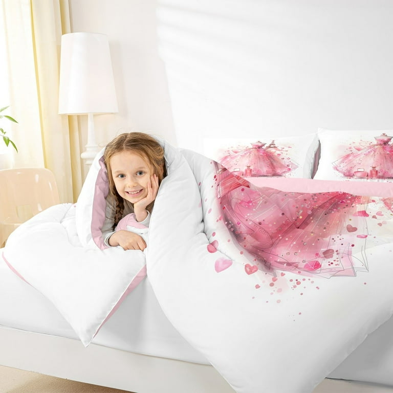 MK Home Set Biancheria Letto 5 Pezzi Per Ragazze, Motivo Torre Eiffel Paris, Rosa E Grigio, Microfibra Morbida