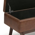 thumbnail image 5 of Owen 36 inch Wide Mid-Century Modern Small Rectangular Storage Ottoman in Distressed Saddle Brown Vegan Leather, 5 of 8