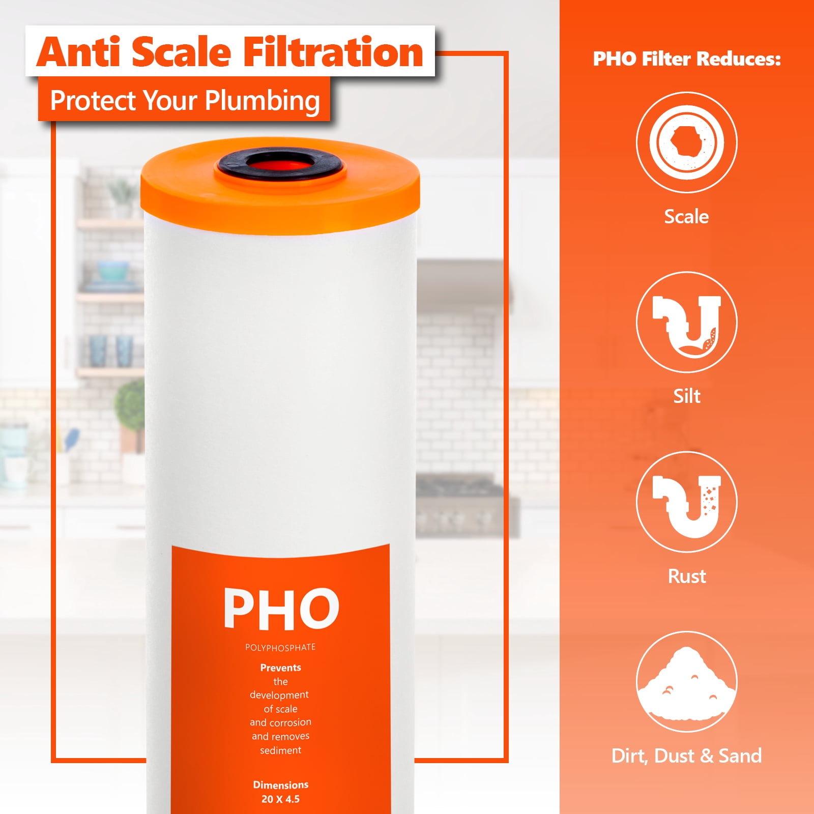 Polyphosphate Anti-Scale Water Replacement Filter ? Whole House Replacement Water Filter ? PHO High Capacity Water Filter ? 4.5? x 20? inch ? 2 Pack
