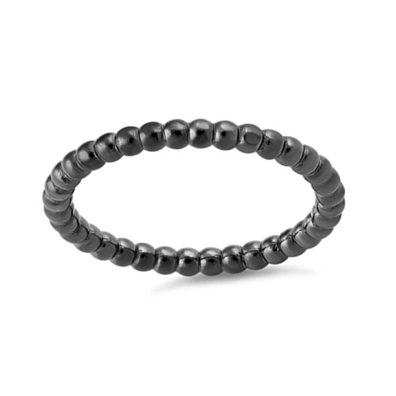 Black Rhodium Plated Stackable Bead Women Valentines Day Gifts Ring 925 Sterling Silver Platinum Plated