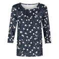 thumbnail image 4 of Craaazy Hauts Tendance pour Femmes Grande Taille Coupe Ample Imprimé Floral Col Rond Style Décontracté Blouse Manches 3/4 pour Printemps, Été, Sorties Quotidiennes, 4 of 5