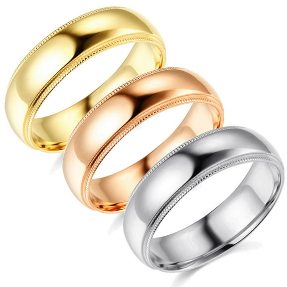 Pompeii 6mm Milgrain Plain High Polished Dome Wedding Band 10k White, Yellow, Rose Gold
