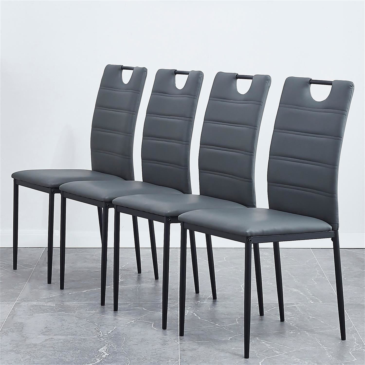 Kadyn PU Leather Dining Chairs Set of 4, High-Back Dining Side Chairs with cushion and painted metal legs, Modern Upholstered Dining Chairs for Living Room, Light Grey Kadyn PU Leather Dining Chairs Set of 4, High-Back Dining Side Chairs with cushion and painted metal legs, Modern Upholstered Dining Chairs for Living Room, Light Grey