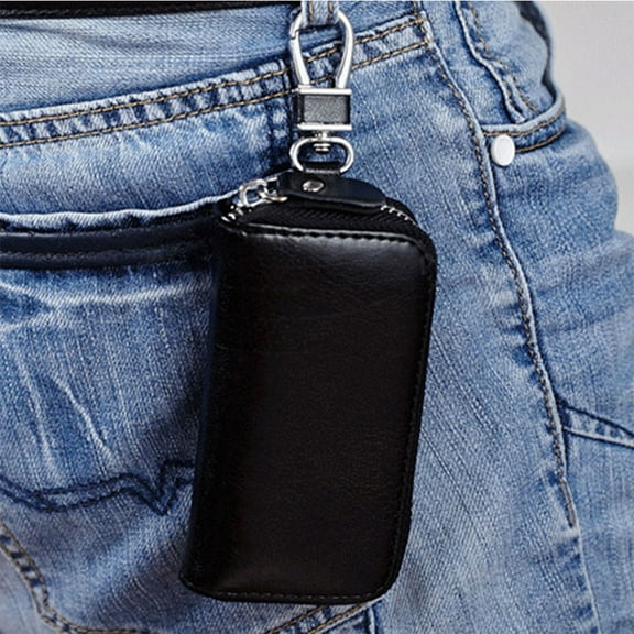 DRAFIDEEP 1Pack Car Key Pouch for Men Coffee Color Leather Zipper Closure Key Case