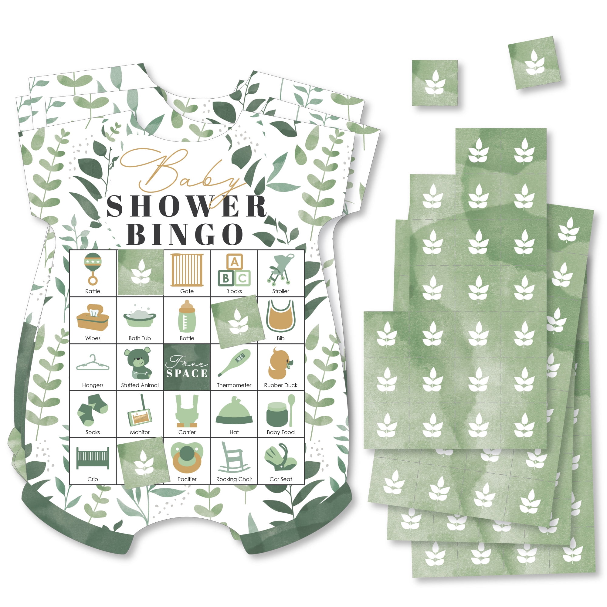 Big Dot of Happiness Boho Botanical Baby - Picture Bingo Cards and Markers - Greenery Baby Shower Shaped Bingo Game - Set of 18
