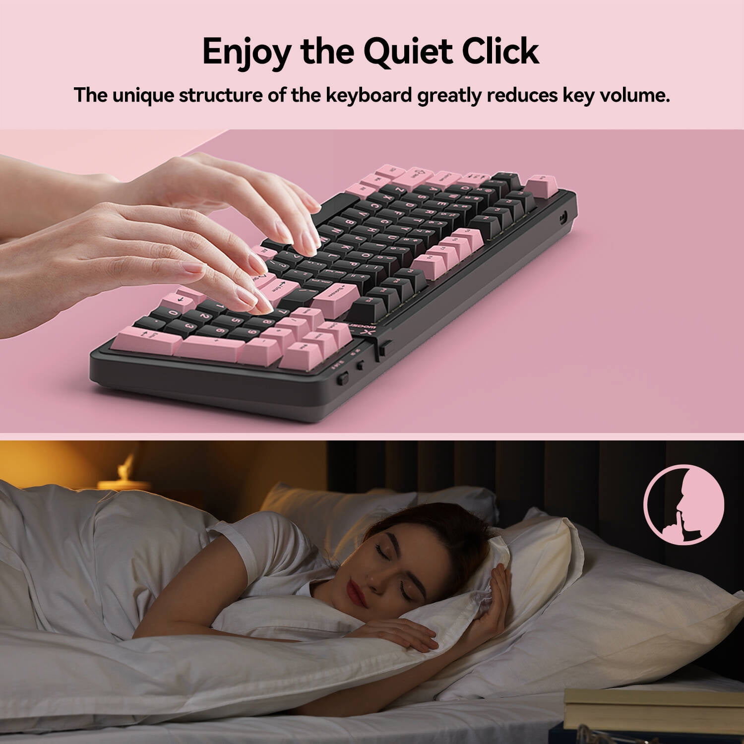 AUSDOM 98Pro Wireless Mechanical Keyboard - 97 Keys, Silent Tactile Switches, Tri-Mode (Bluetooth/2.4GHz/USB-C), Hot Swappable, White Backlit, Gasket Structure, PBT Keycaps (Black & Pink Silent)