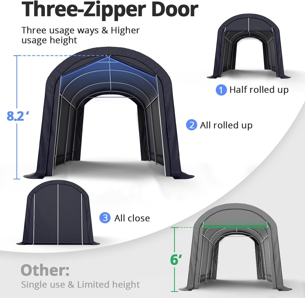 KING BIRD 10' x 15' Round Style Garage Shelter Anti-Snow Heavy Duty Storage Shelter Carport Portable Canopy Storage Shelter Shed