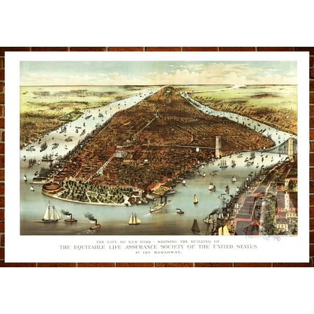 Ted's Vintage Art Map of New York, NY 1870; Old New York Decor 8