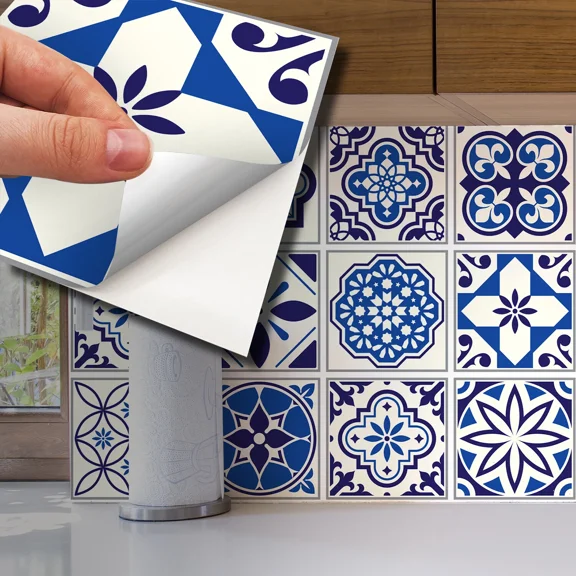 24Pcs 6"X6" Spanish Moroccan Blue Peel And Stick Tiles Sticker Backsplash Decals