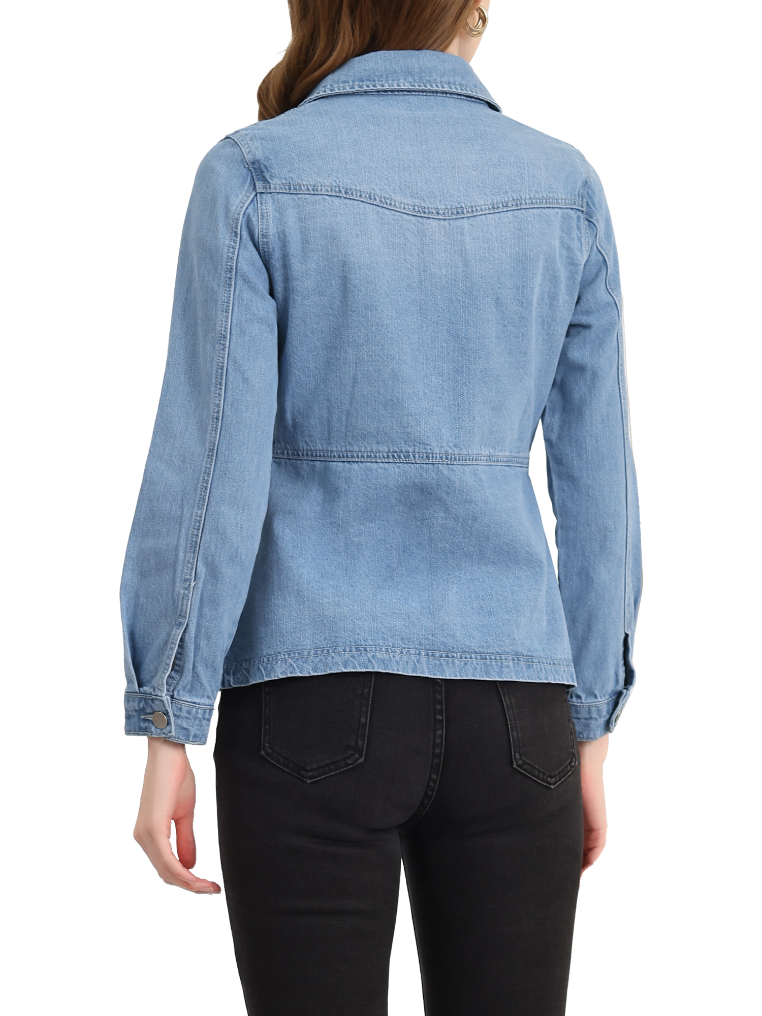 Unique Bargains Women's Vintage Jean Long Sleeve Button Denim Jacket Light Blue M