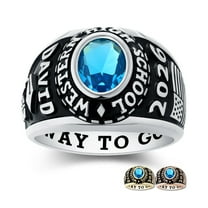 Mementos PJM Custom Large Men's Class Rings Sterling Silver for High School and College Graduation
