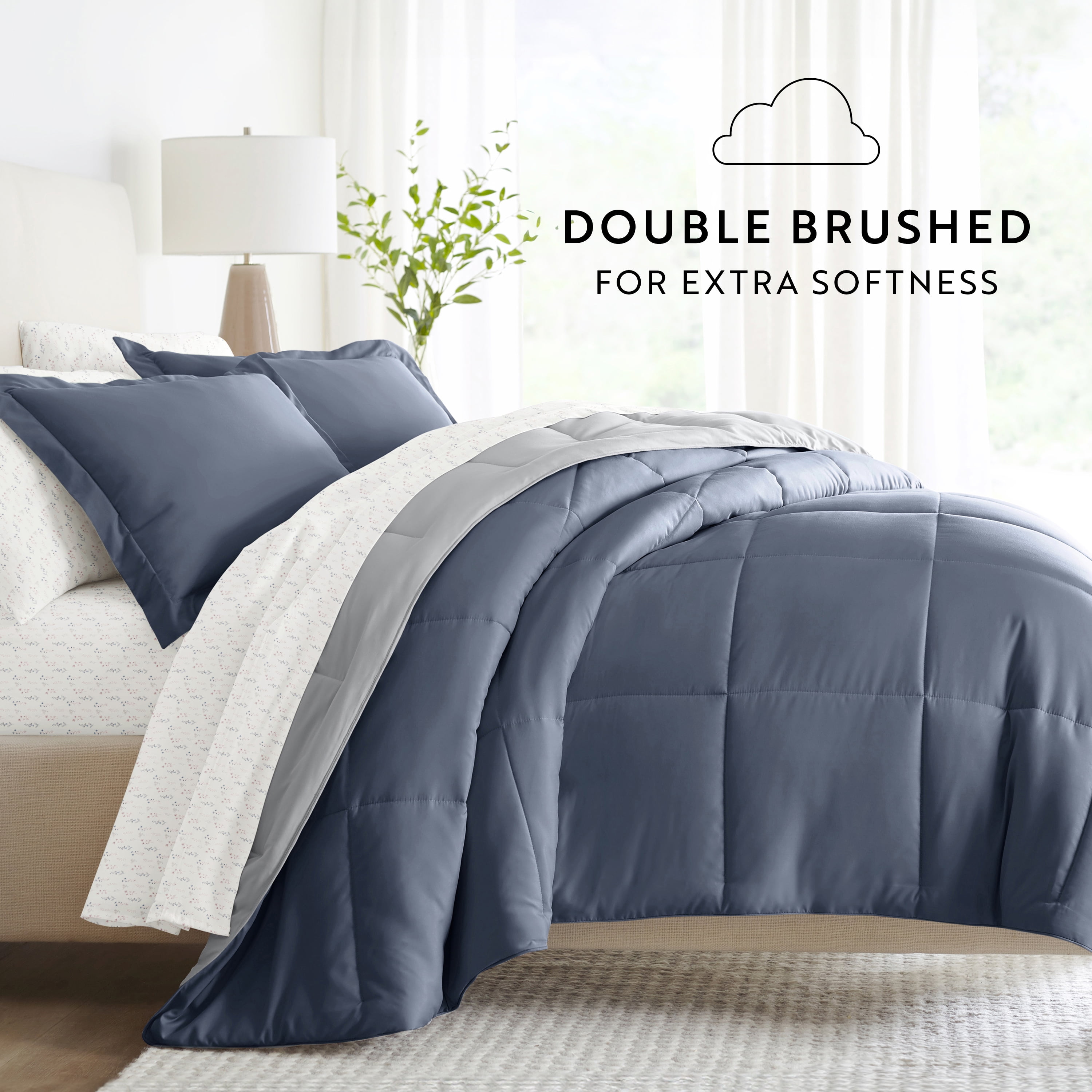 Noble Linens 7 Piece Bedding Bundle, Reversible Comforter and Patterned Sheet Set, Full