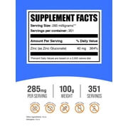BulkSupplements Zinc Gluconate Powder - Gluten Free, 285mg per Serving - 100 Grams (3.5 oz) - 351 Servings