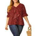 thumbnail image 6 of MODA NOVA Juniors Plus Size V Neck Smocked Sleeves Ruffled Front Solid Blouse, 6 of 7