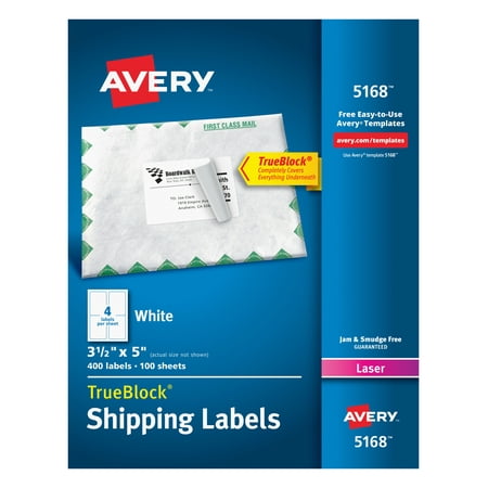 Presents Address Labels - Avery Shipping Address Labels, Laser Printers, 400 Labels, 3-1/2 x 5, Permanent Adhesive, TrueBlock (5168)