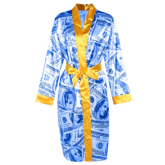 Aunavey Women's Dollars Money Print Short Silky Robes Kimono Bridesmaid Bride Party Satin Robes Sleepwear