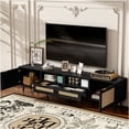 thumbnail image 4 of JERFIT 85 Inch TV Stand, Modern Farmhouse Entertainment Center with Rattan Doors & Solid Wood Legs, Media Console Cabinet for Living Room, Bedroom, 4 of 10
