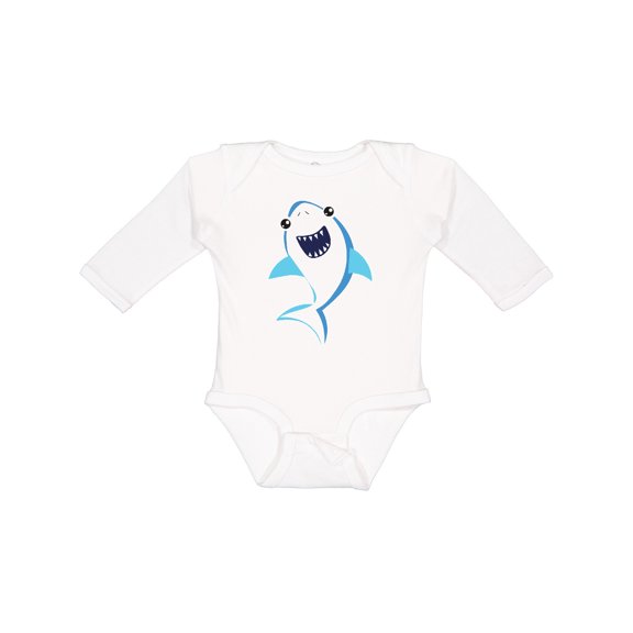 Inktastic Cute Shark, Little Shark, Blue Shark Boys or Girls Long Sleeve Baby Bodysuit