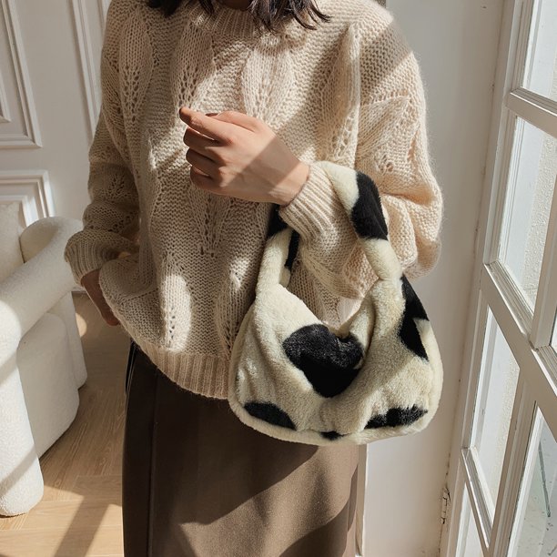 Bolso de hombro de color de golpe esponjoso para mujer, informal con correa para el hombro