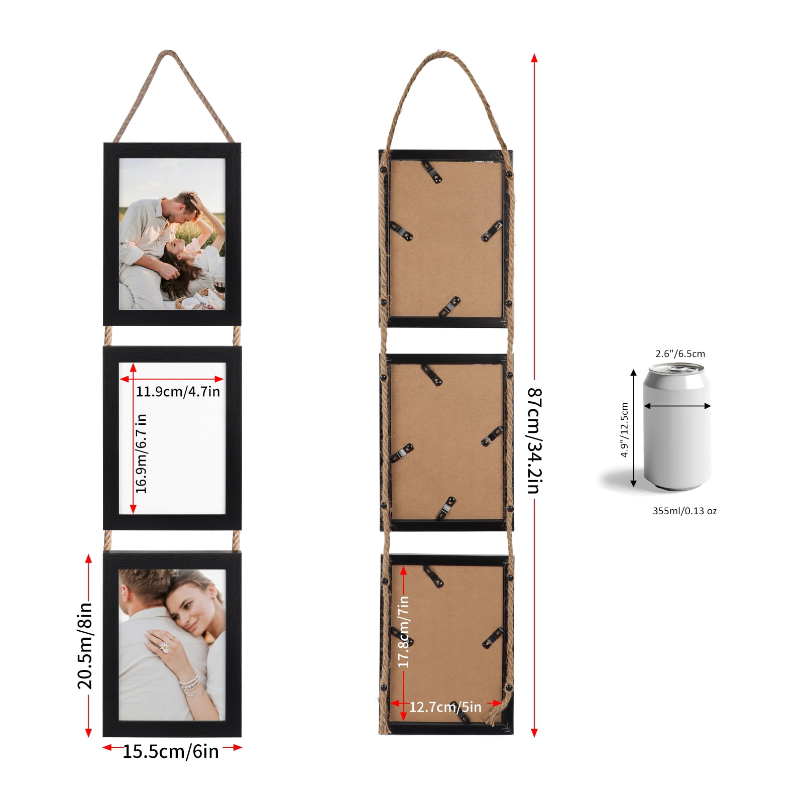 5x7 Picture Frames Collage, 6 Opening Vertical Wall Hanging Photo Frames, Black, Set of 2